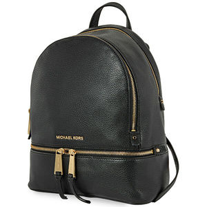 Rhea Medium Leather Backpack - Black
